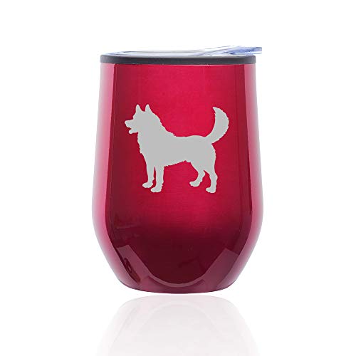 Stemless Wine Tumbler Coffee Travel Mug Glass With Lid Husky (Fuchsia)