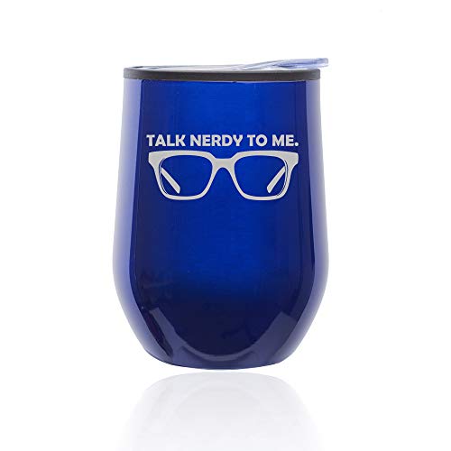 Stemless Wine Tumbler Coffee Travel Mug Glass With Lid Talk Nerdy To Me (Blue)