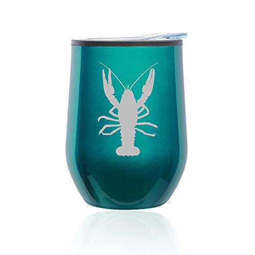 Stemless Wine Tumbler Coffee Travel Mug Glass With Lid Lobster (Turquoise Teal)