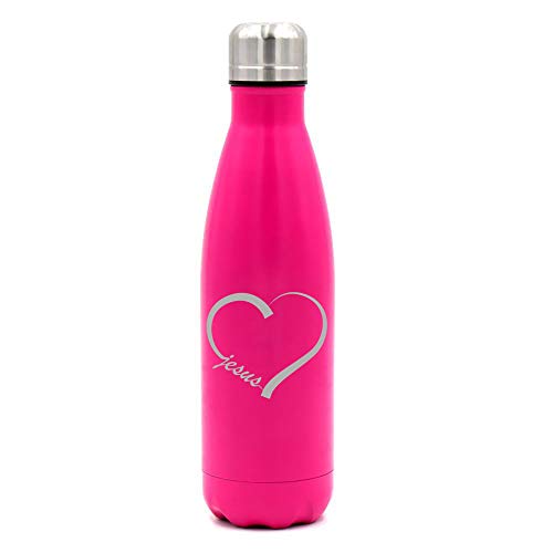 MIP Brand 17 oz. Double Wall Vacuum Insulated Stainless Steel Water Bottle Travel Mug Cup Love Heart Jesus (Pink)