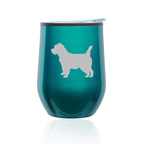 Stemless Wine Tumbler Coffee Travel Mug Glass With Lid Cairn Terrier (Turquoise Teal)