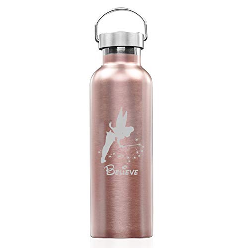 Rose Gold Double Wall Vacuum Insulated Stainless Steel Tumbler Travel Mug Fairy Believe (25 oz Water Bottle)