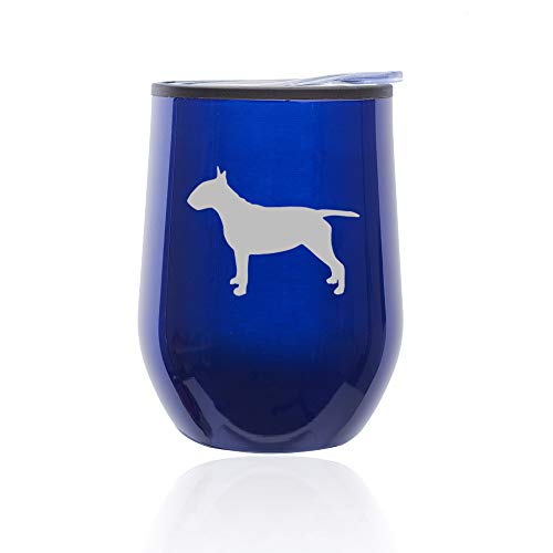 Stemless Wine Tumbler Coffee Travel Mug Glass With Lid Bull Terrier (Blue)