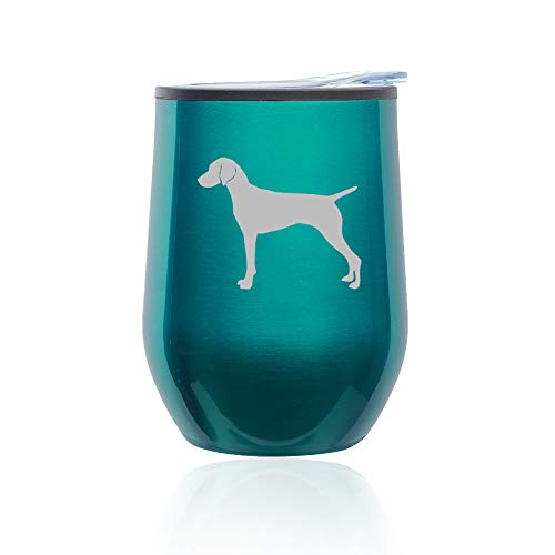 Stemless Wine Tumbler Coffee Travel Mug Glass With Lid Vizsla (Turquoise Teal)