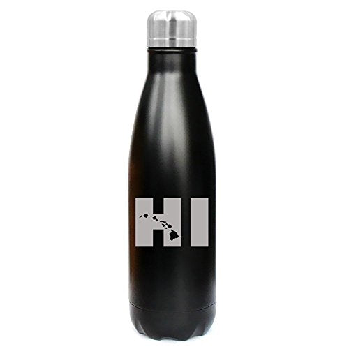 17 oz. Double Wall Vacuum Insulated Stainless Steel Water Bottle Travel Mug Cup HI Hawaiian Islands Hawaii (Black)