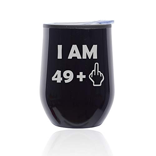 Stemless Wine Tumbler Coffee Travel Mug Glass With Lid 50th Birthday I Am 49 Plus Funny (Midnight Black)