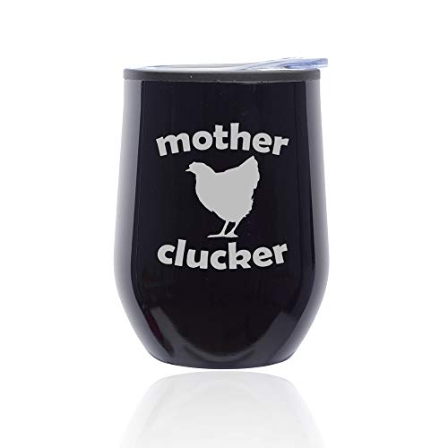 Stemless Wine Tumbler Coffee Travel Mug Glass With Lid Mother Clucker Hen Chicken Funny (Midnight Black)