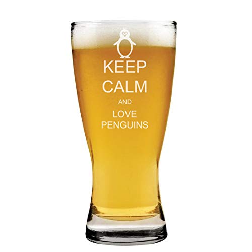 15 oz Beer Pilsner Glass Keep Calm And Love Penguins