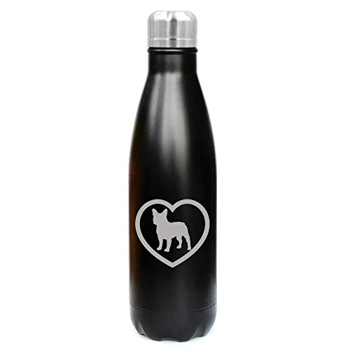 MIP Brand 17 oz. Double Wall Vacuum Insulated Stainless Steel Water Bottle Travel Mug Cup French Bulldog Heart (Black)