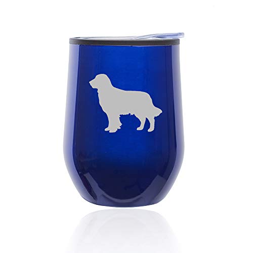 Stemless Wine Tumbler Coffee Travel Mug Glass With Lid Golden Retriever (Blue)