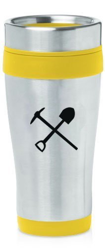 Yellow 16oz Insulated Stainless Steel Travel Mug Z2433 Shovel Pick Mining Tools,MIP