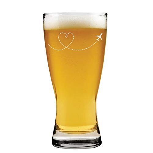 15 oz Beer Pilsner Glass Heart Love Travel Airplane