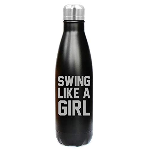 MIP Brand 17 oz. Double Wall Vacuum Insulated Stainless Steel Water Bottle Travel Mug Cup Swing Like A Girl Golf Softball Kettlebell (Black)