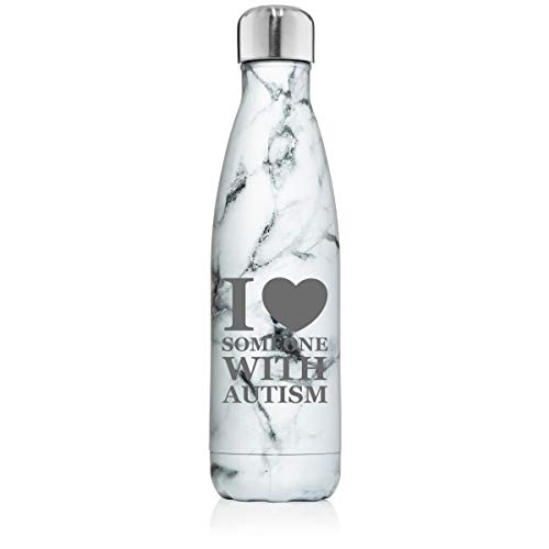 17 oz. Double Wall Vacuum Insulated Stainless Steel Water Bottle Travel Mug Cup I Love Heart Someone with Autism (Black White Marble)