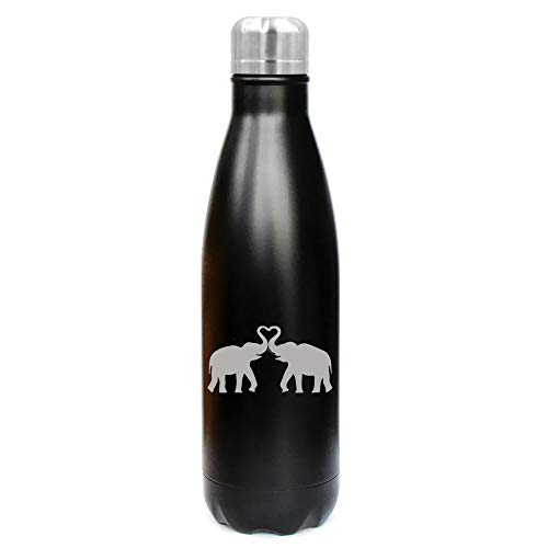 MIP Brand 17 oz. Double Wall Vacuum Insulated Stainless Steel Water Bottle Travel Mug Cup Elephants Making Heart (Black)