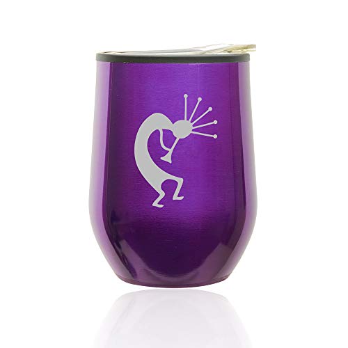 Stemless Wine Tumbler Coffee Travel Mug Glass With Lid Kokopelli (Royal Purple)