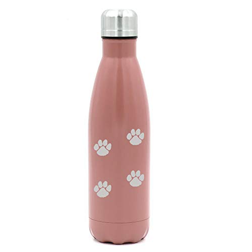 MIP Brand 17 oz. Double Wall Vacuum Insulated Stainless Steel Water Bottle Travel Mug Cup Paw Prints Walking (Rose Gold)