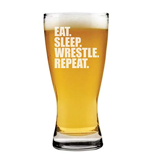 15 oz Beer Pilsner Glass Eat Sleep Wrestle Repeat