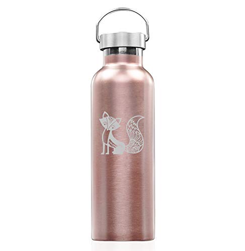 Rose Gold Double Wall Vacuum Insulated Stainless Steel Tumbler Travel Mug Fancy Fox (25 oz Water Bottle)