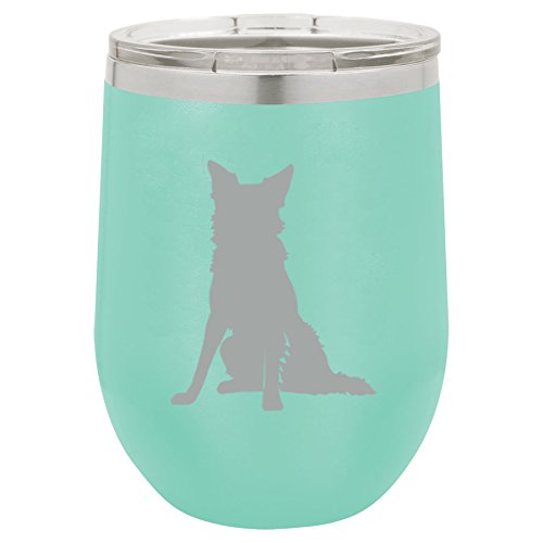 12 oz Double Wall Vacuum Insulated Stainless Steel Stemless Wine Tumbler Glass Coffee Travel Mug With Lid Border Collie (Teal)