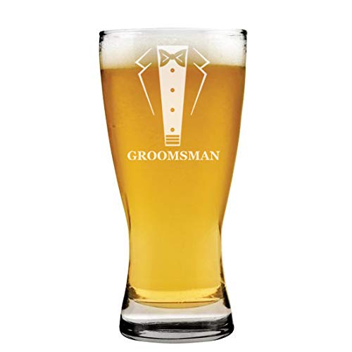 15 oz Beer Pilsner Glass Tuxedo Groomsman