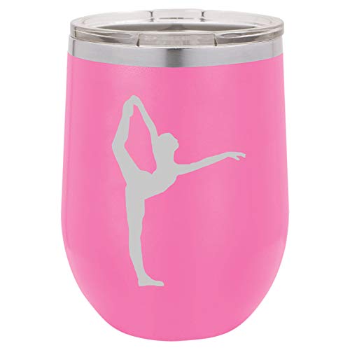 12 oz Double Wall Vacuum Insulated Stainless Steel Stemless Wine Tumbler Glass Coffee Travel Mug With Lid Dancer Gymnastics (Hot-Pink)