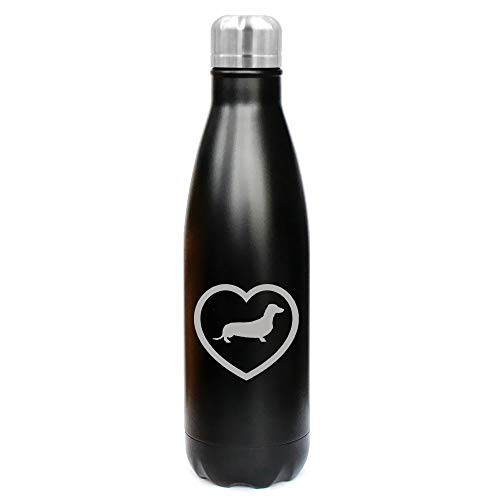 MIP Brand 17 oz. Double Wall Vacuum Insulated Stainless Steel Water Bottle Travel Mug Cup Dachshund Heart (Black)