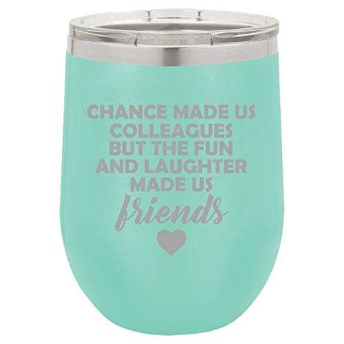 12 oz Double Wall Vacuum Insulated Stainless Steel Stemless Wine Tumbler Glass Coffee Travel Mug With Lid Coworker Colleague Friend Gift (Teal)