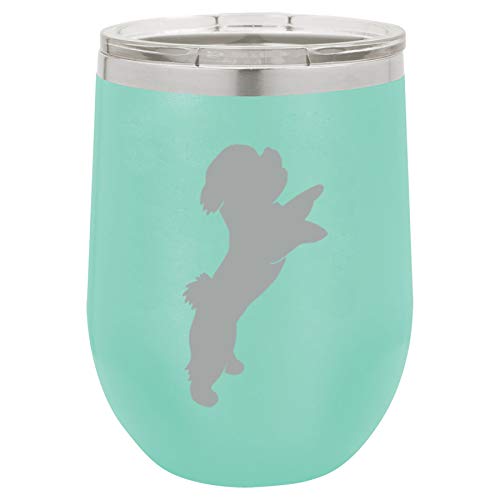 12 oz Double Wall Vacuum Insulated Stainless Steel Stemless Wine Tumbler Glass Coffee Travel Mug With Lid Bichon Frise (Teal)