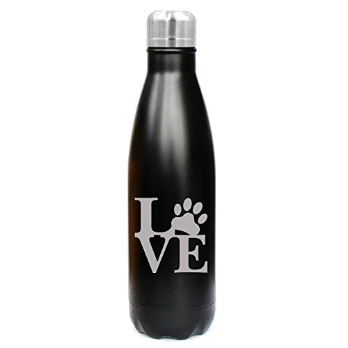 17 oz. Double Wall Vacuum Insulated Stainless Steel Water Bottle Travel Mug Cup Love Paw Print (Black)