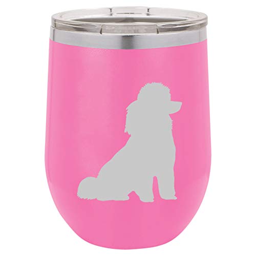 12 oz Double Wall Vacuum Insulated Stainless Steel Stemless Wine Tumbler Glass Coffee Travel Mug With Lid Miniature Poodle Toy Poodle (Hot-Pink)