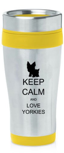 Yellow 16oz Insulated Stainless Steel Travel Mug Z1329 Keep Calm and Love Yorkies