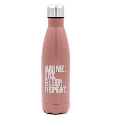 MIP Brand 17 oz. Double Wall Vacuum Insulated Stainless Steel Water Bottle Travel Mug Cup Anime Eat Sleep Repeat (Rose Gold)