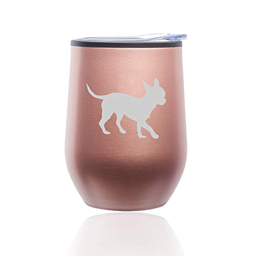 Stemless Wine Tumbler Coffee Travel Mug Glass With Lid Chihuahua (Rose Gold)