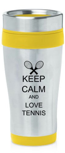 Yellow 16oz Insulated Stainless Steel Travel Mug Z1313 Keep Calm and Love Tennis