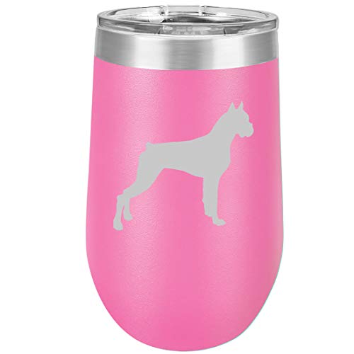 16 oz Double Wall Vacuum Insulated Stainless Steel Stemless Wine Tumbler Glass Coffee Travel Mug With Lid Boxer Dog (Hot Pink)