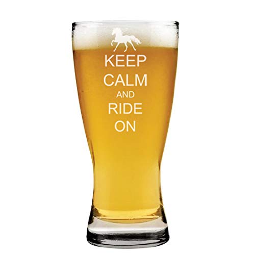 15 oz Beer Pilsner Glass Keep Calm And Ride On Horse