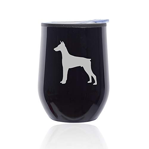 Stemless Wine Tumbler Coffee Travel Mug Glass With Lid Doberman (Midnight Black)