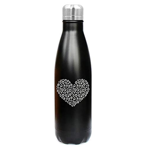 MIP Brand 17 oz. Double Wall Vacuum Insulated Stainless Steel Water Bottle Travel Mug Cup Leopard Print Love Heart (Black)