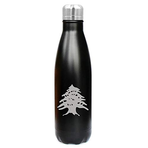 MIP Brand 17 oz. Double Wall Vacuum Insulated Stainless Steel Water Bottle Travel Mug Cup Cedar Tree Lebanon Lebanese (Black)