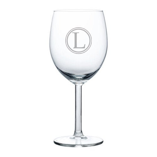 Wine Glass Goblet Circle Monogram Letter (L, 10 oz),MIP
