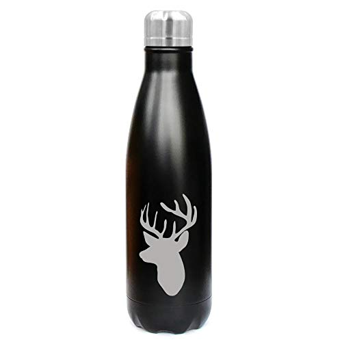 MIP Brand 17 oz. Double Wall Vacuum Insulated Stainless Steel Water Bottle Travel Mug Cup Deer Head with Antlers (Black)