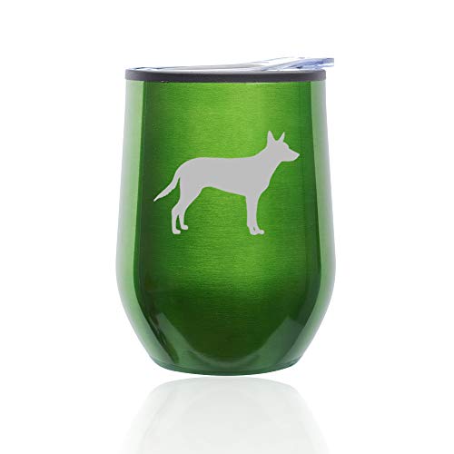 Stemless Wine Tumbler Coffee Travel Mug Glass With Lid Australian Kelpie (Green)