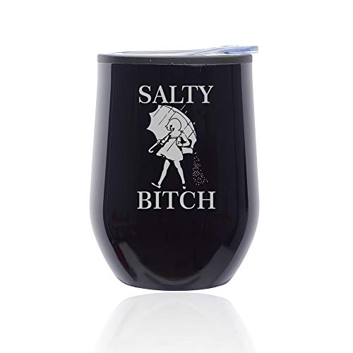 Stemless Wine Tumbler Coffee Travel Mug Glass With Lid Salty Btch Funny (Midnight Black)