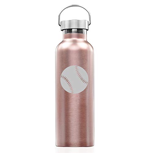 Rose Gold Double Wall Vacuum Insulated Stainless Steel Tumbler Travel Mug Baseball Softball (25 oz Water Bottle)