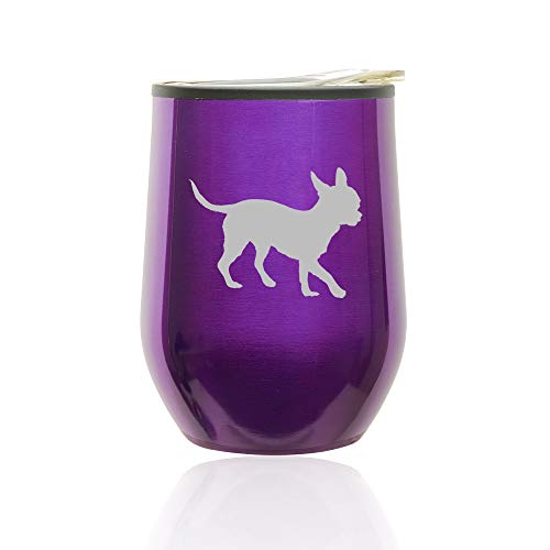 Stemless Wine Tumbler Coffee Travel Mug Glass With Lid Chihuahua (Royal Purple)