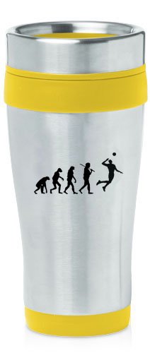 Yellow 16oz Insulated Stainless Steel Travel Mug Z937 Evolution Volleyball