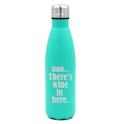 17 oz. Double Wall Vacuum Insulated Stainless Steel Water Bottle Travel Mug Cup Shhh There's Wine In Here (Light-Blue)