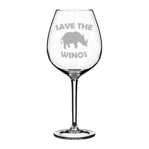 Wine Glass Goblet Save The Winos Rhinoceros Rhino Funny (20 oz Jumbo)