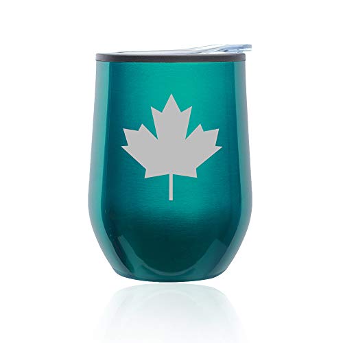 Stemless Wine Tumbler Coffee Travel Mug Glass With Lid Maple Leaf Canada (Turquoise Teal)